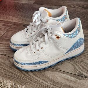 Jordan Kids Sneakers White with Blue and Gold Highlights
